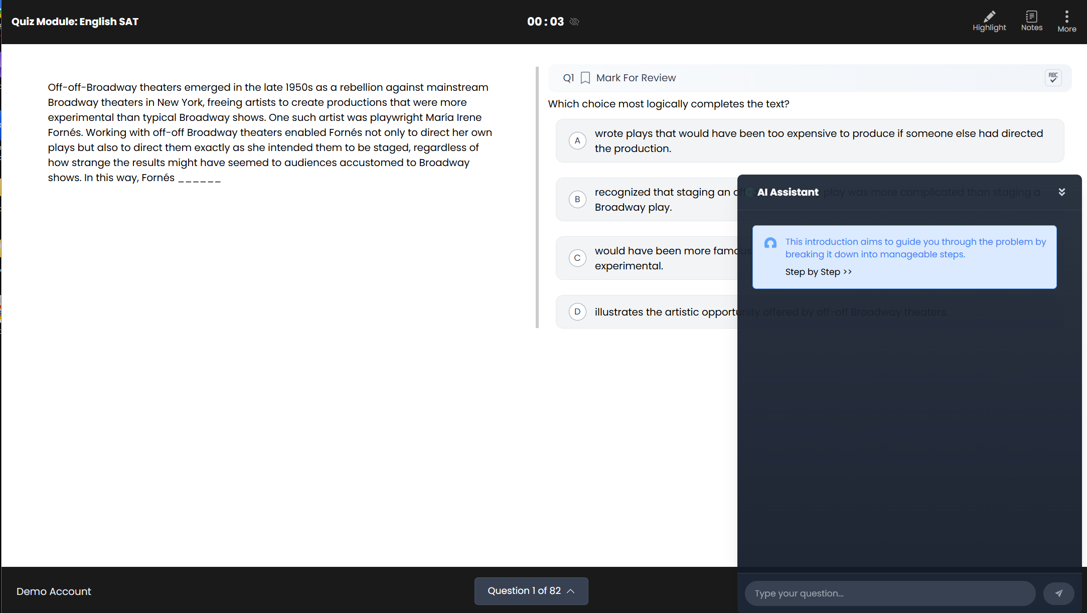P-Vault website digital SAT practice interface